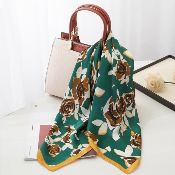 Green square silk feeling scarf hair accessory, head wrap, or neck scarf #scarf - Picture 1 of 5